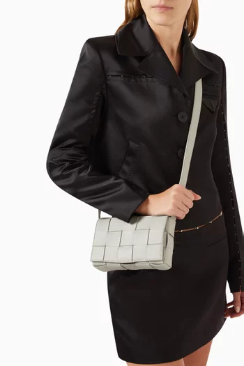 Small Cassette Crossbody Bag in Intreccio Leather