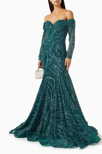 Off-the-shouldesr Mermaid Gown in Glitter