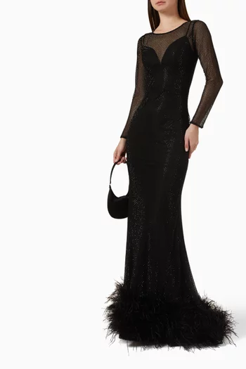 Feather-trim Gown in Mesh