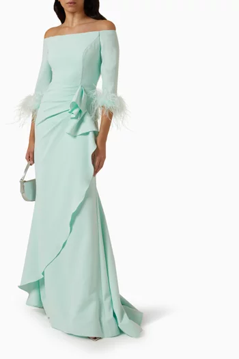 Off-shoulder Gown in Stretch Crepe