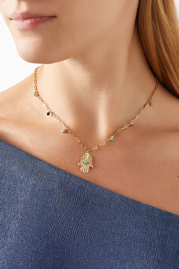 Talisman Hand of Fatima Charm Necklace in 18kt Yellow Gold
