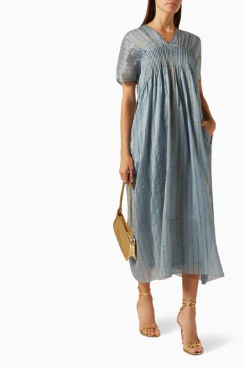 Pin-tuck Midi Dress in Zari Silk