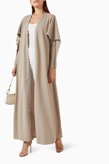 Scallops Embroidered Eagle Sleeves Abaya in Crepe