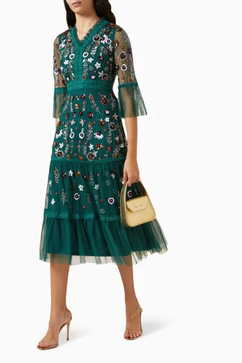 Floral Sequin Embellished Midi Dress