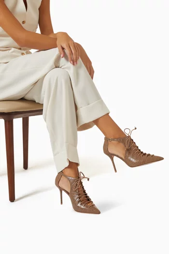Montana 85 Lace-up Pumps in Croc-embossed Leather