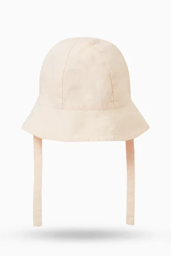Embroidered Bucket Hat in Linen