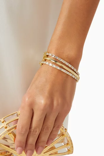Baguette CZ Bangle in 14kt Gold-plated Brass, Set of 3