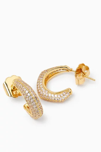 Pavé Hex Mini Hoop Earrings in Gold-plated Brass