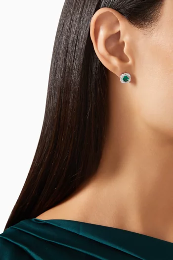 Emerald Stone Stud Earrings in Sterling Silver