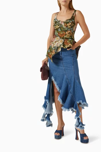 Swirl Asymmetrical Midi Skirt in Denim