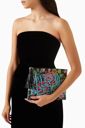 Floral Embellished Pouch Clutch in Canvas
