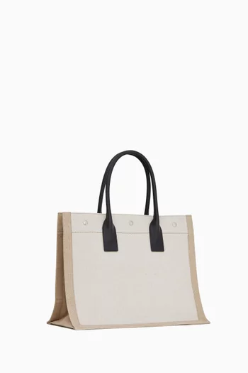 Small Rive Gauche Tote Bag in Linen & Leather