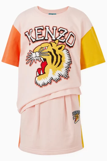 Colourblocked Tiger Logo Skirt in Cotton Fleece