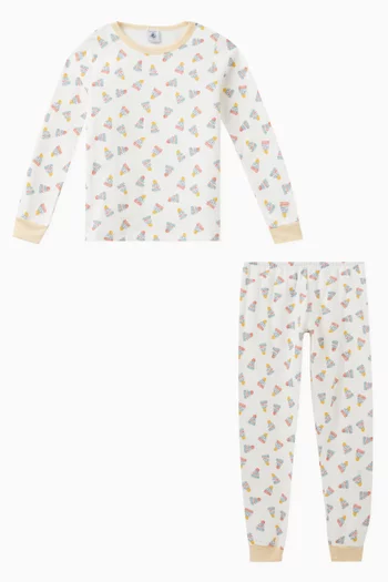 Hat Print Pyjama Set in Cotton Fleece