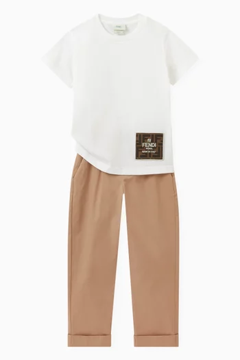 Pleated Logo Pants in Cotton Gabardine