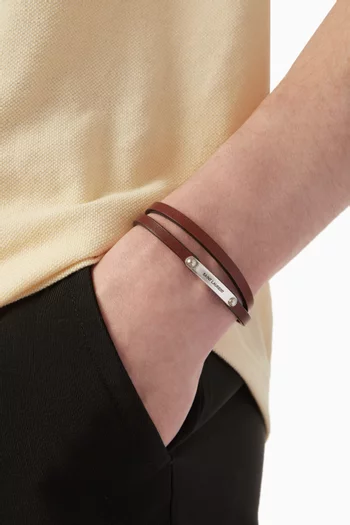 Double-wrap ID Bracelet in Flocked Leather