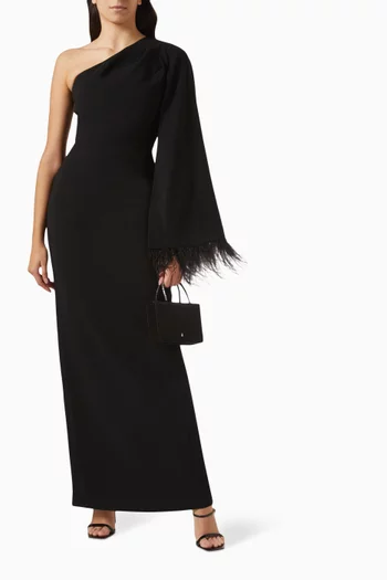 Feather-trim Maxi Dress in Crepe
