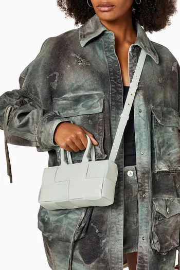Mini East-West Arco Tote Bag in Intreccio Leather