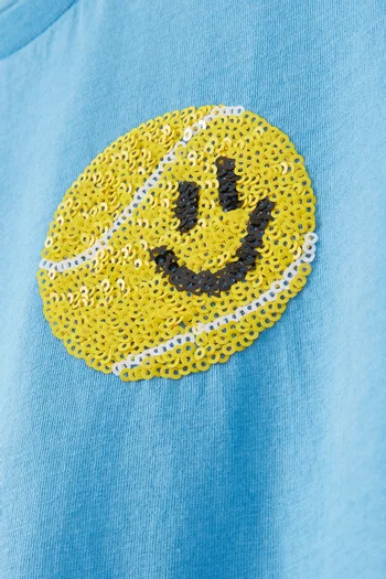 تي شيرت بطبعة كرة تنس مبتسمة قطن عضوي