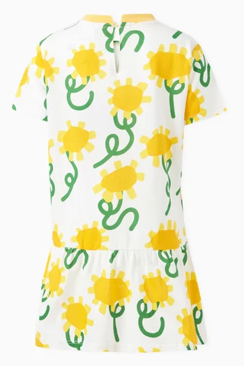 Sunflower-print T-shirt Dress in Organic Cotton