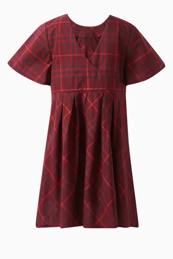 Pleated Check Dress in Cotton