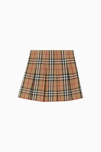 Pleated Check Skirt in Cotton