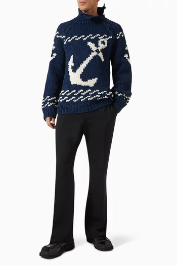Marina-print Turtleneck Sweater in Cotton Knit