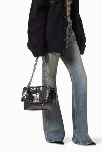 Small Monaco Chain Bag in Metallized Arena Calfskin Leather