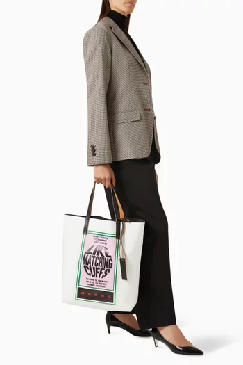 Two-tone Shopping Tote Bag in PVC & Leather