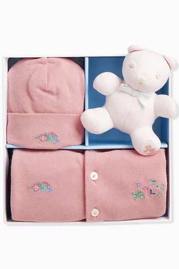 Floral-embroidered Gift Set in Cotton