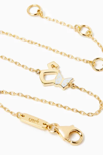 'Ein' Letter Butterfly Charm Bracelet in 18kt Yellow Gold