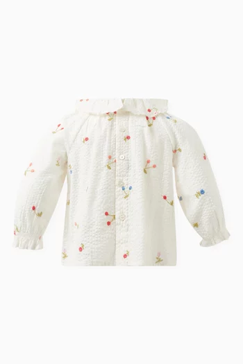 Cherry Print Blouse in Waffle Cotton