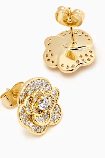 Pavé Rose Flower Stud Earrings in 14kt Gold-plated Brass