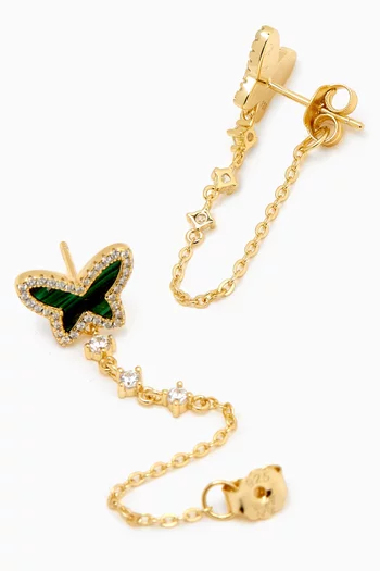 Butterfly Pavé Malachite Drop Chain Earrings in 14kt Gold-plated Sterling Silver