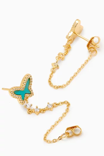 Butterfly Pavé Malachite Drop Chain Earrings in 14kt Gold-plating