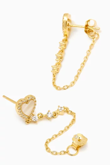 Heart Pavé Mother-of Pearl Drop Chain Earrings in 14kt Gold-plated Sterling Silver