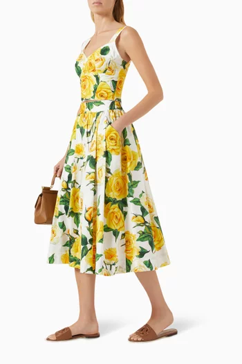 Floral-print Circle Midi Skirt in Cotton-poplin