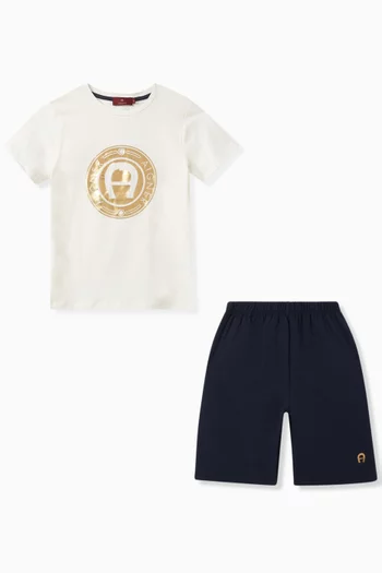 Metallic Logo-print T-shirt & Shorts Set in Cotton-jersey
