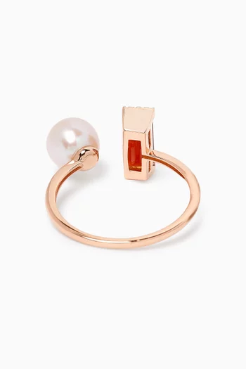 Kiku Sparkle Pearl, Red Garnet & Diamond Ring in 18kt Rose Gold