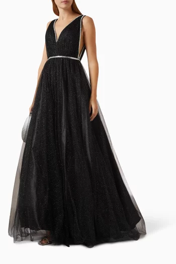 V-neck Sparkle Ball Gown in Tulle