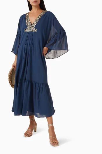Cyclades Ruffled Sleeve Maxi Dress in Cotton