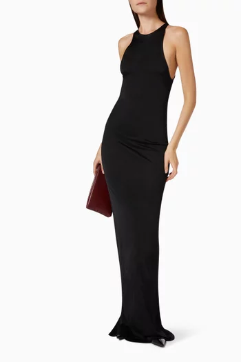 Racer-front Maxi Dress in Shiny Jersey