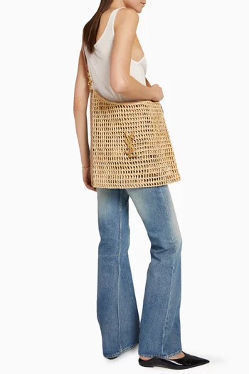 Cassandre Shoulder Bag in Raffia & Vegetable-tanned Leather
