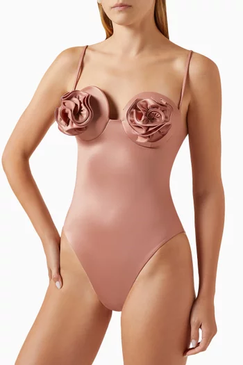لباس سباحة بصدرية مزينة بزهور قماش إيطالي