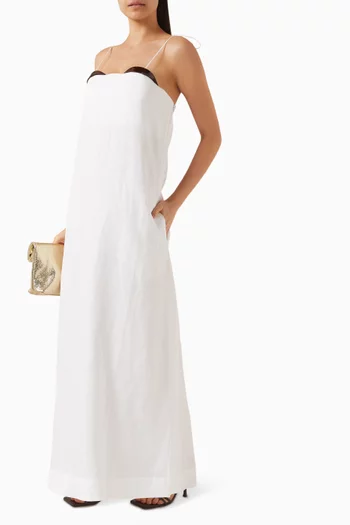 فستان أوركيد طويل بتصميم كلاسيكي بحمالات مزيج كتان