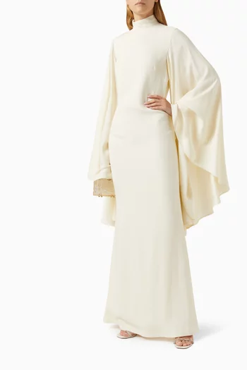 Mina Bell-sleeve Maxi Dress in Crepe Cady