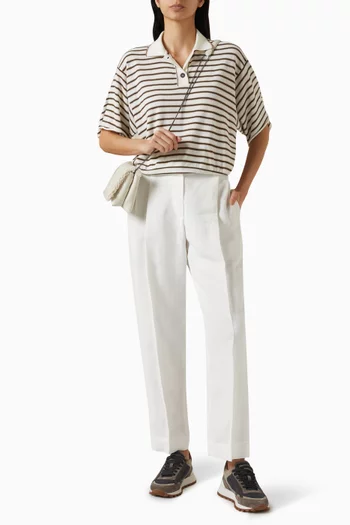 Striped Cropped Polo Shirt in Virgin Wool