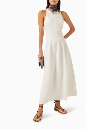 Pleated Maxi Dress in Viscose-linen