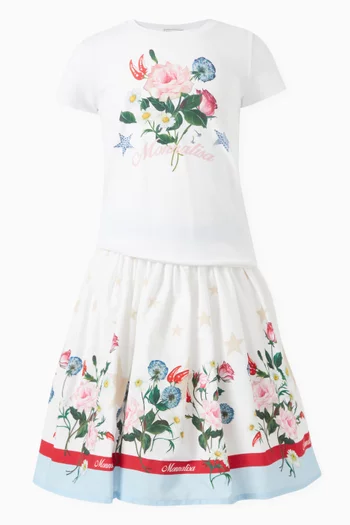 Floral-print Skirt in Cotton-poplin