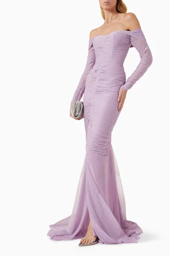 Lumiere Off-shoulder Gown in Shimmer-jersey